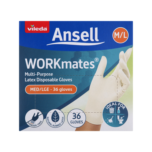 Vileda Ansell Workmates Latex Disposable Gloves 36pk Medium Large - Powder-Free - Comfortable Fit - Hygienic Hand Protection – view 2 - Auzzistore