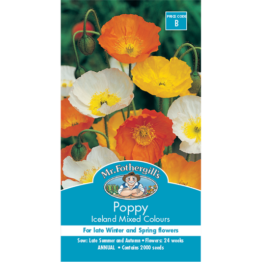 Mr Fothergill Poppy Iceland Mixed Flower Seeds 75mm Annual Blooms - Auzzistore