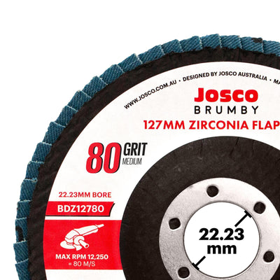 Josco 125mm 80 Grit Abrasive Flap Disc - Zirconia - Fast Grinding - Blue