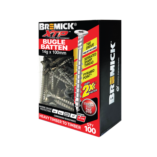 Bremick XTP Bugle Batten 14g x 100mm T40 Stainless Steel 316 - 100 Pack - Corrosion Resistant, Fast Installation - Auzzistore