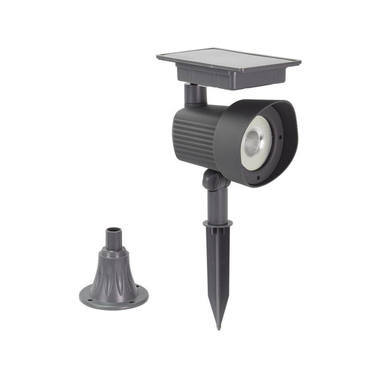Luxzone 35cm LED Solar Spot Light - 120 Lumens - Aluminium - Grey - Outdoor