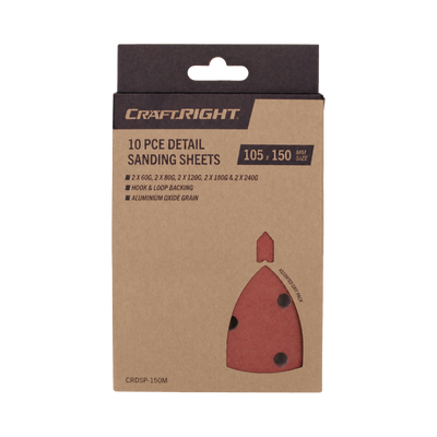 Craftright 150mm Detail Sanding Sheets 10 Pack - Aluminium Oxide - Versatile Grits