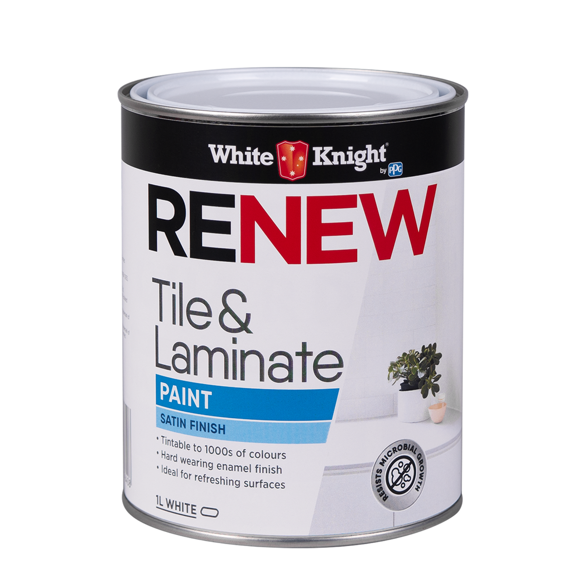 White Knight 1L White Satin Renew Tile and Laminate Paint - Indoor Use - Enamel Finish