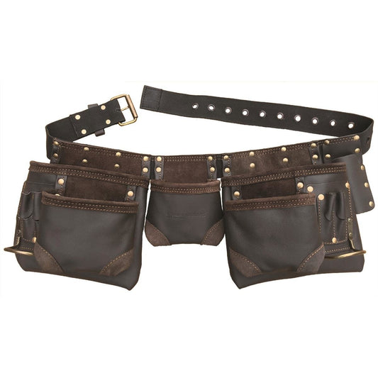 Craftright 12 Pocket Tool Belt - Oil Tanned Leather - Heavy Duty - Auzzistore