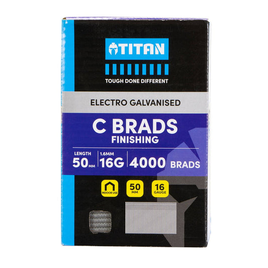 Titan Electro Galvanised Straight Collated Nail C Brads 50 x 1.6mm - 4000 Pack - Chisel Point - Corrosion Resistant - Auzzistore