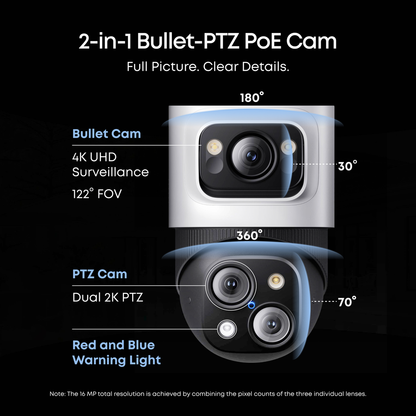Eufy S4 NVR PoE PTZ Add-On Camera - 4K Wide-Angle & 2K PTZ - Auto-Tracking
