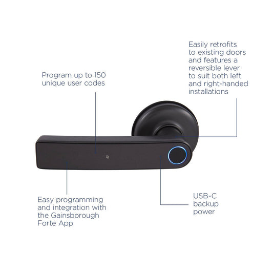 Gainsborough Graphite Mode Smart Lever Lock - RFID, Fingerprint, Keypad - 90mm x 195mm - Secure Access – view 2 - Auzzistore