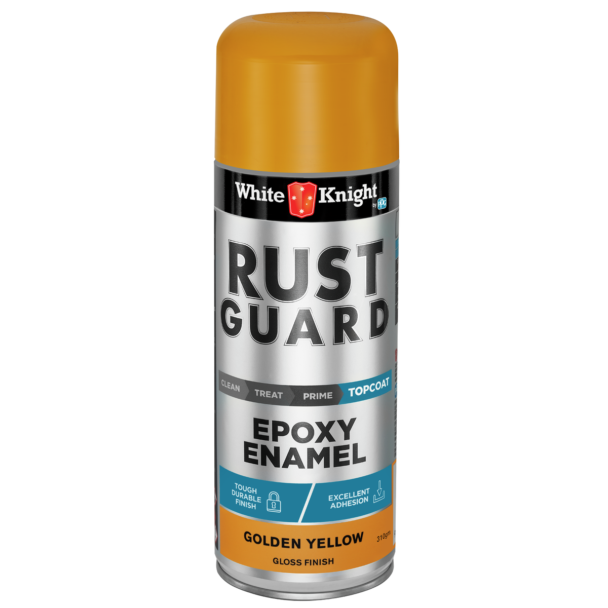 White Knight Rust Guard Golden Yellow Gloss Epoxy Enamel Spray Paint 310g Durable Protection