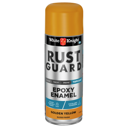 White Knight Rust Guard Golden Yellow Gloss Epoxy Enamel Spray Paint 310g Durable Protection