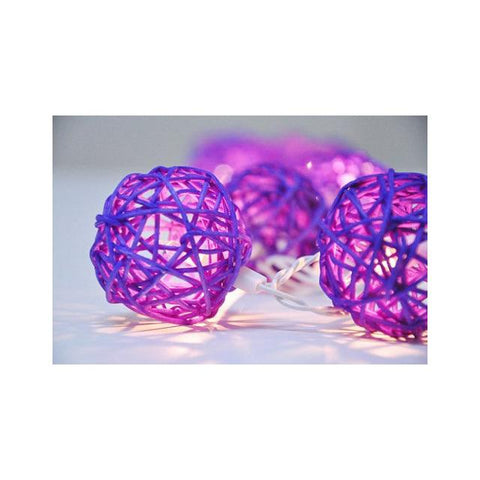 1 Set of 20 LED Cassis Purple 5cm Rattan Cane Ball Battery Powered String Lights Christmas Gift Home Wedding Party Bedroom Decoration Table Centrepiece - Auzzistore