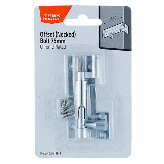 Taskmaster Chrome Plated Offset Necked Barrel Bolt 75mm - Solid Brass - Auzzistore