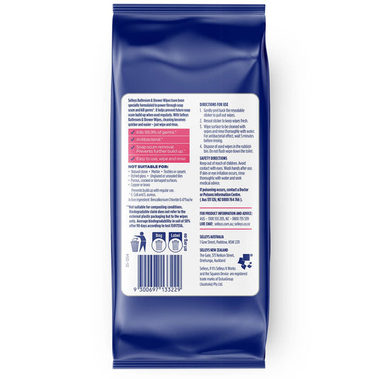 Selleys Complete Clean Bathroom and Shower Wipes 30 Pack - Kills 99.9% Germs - Biodegradable – view 2 - Auzzistore