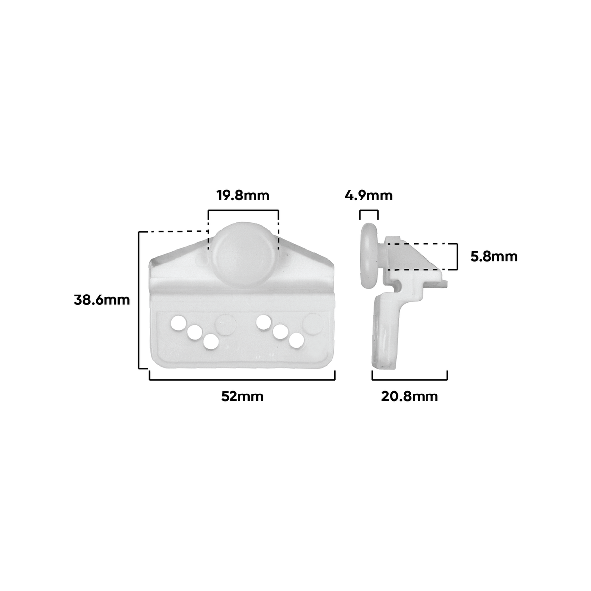 Rolltrak Adjustable Plastic Trolley - Acetal Roller - 52mm x 42mm - Durable