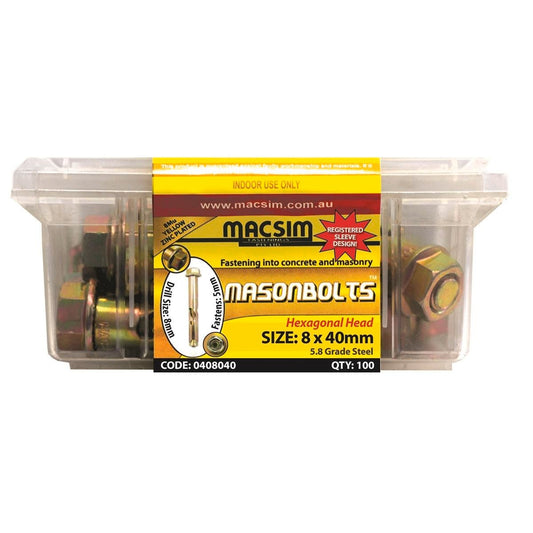 Macsim Fasteners 8 x 40mm Zinc Sleeve Anchor 100 Pack - High Strength - Auzzistore