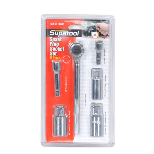 Supatool Spark Plug Socket Set - 6 Piece - Carbon Steel - Heavy Duty