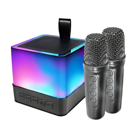 Mirabella Portable Karaoke Speaker with Microphones - 2 Wireless Mics - 110mm x 140mm x 96mm - Rechargeable Battery - Bluetooth - Auzzistore