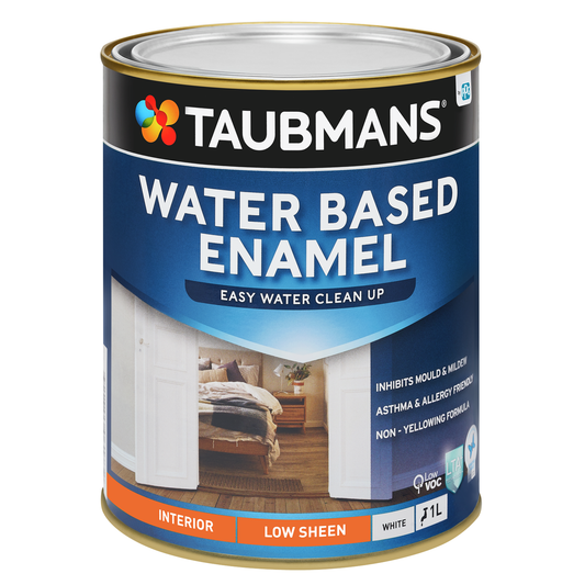 Taubmans 1L White Low Sheen Water Based Enamel Paint - Durable Finish - Asthma Friendly - Auzzistore