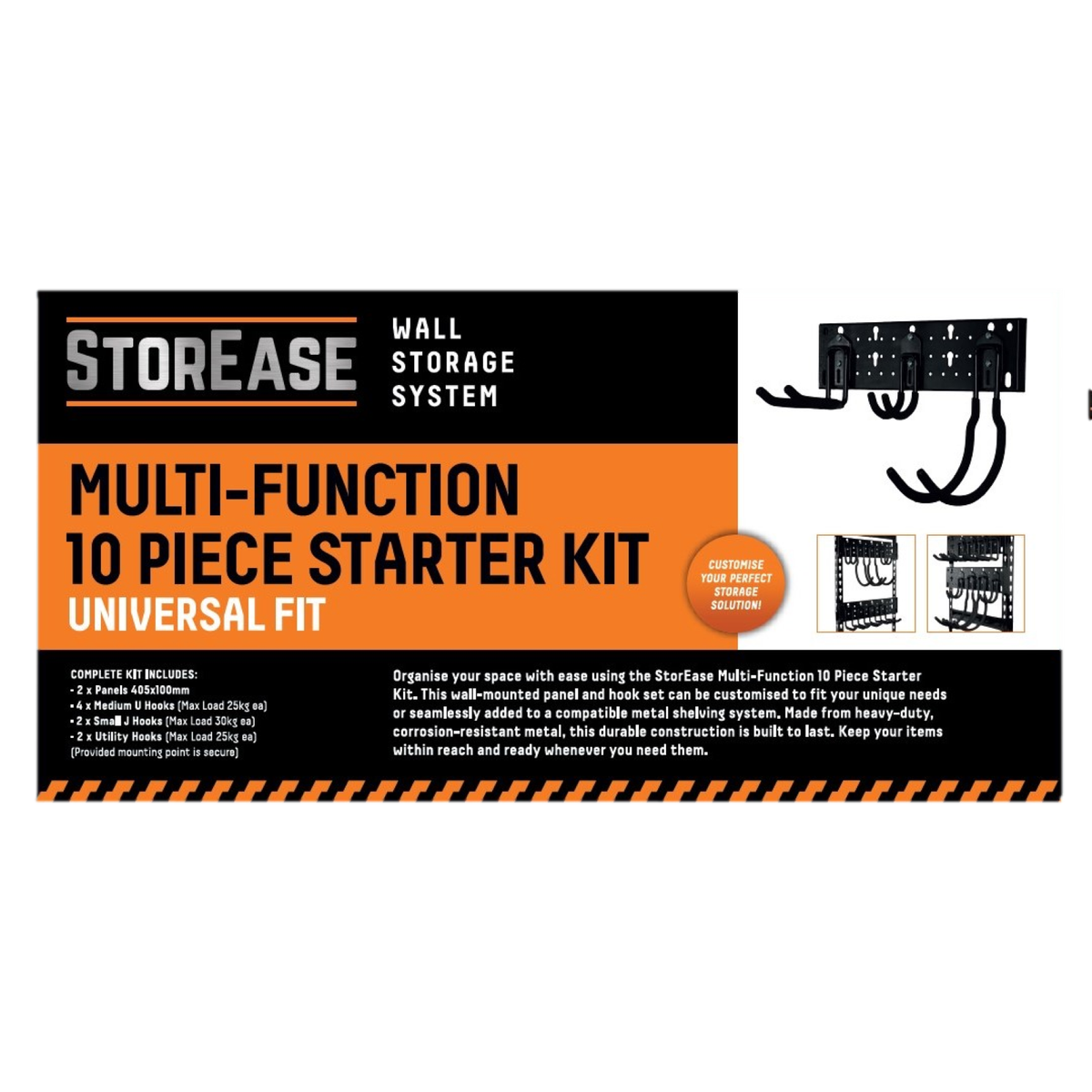 Storease 10 Piece Wall Storage System - 200mm x 430mm - Black - Durabl ...