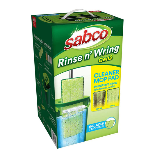 Sabco Rinse N Wring Gen 2 Microfibre Mop Set - 2 Pads - 236mm x 398mm - Hands-Free Cleaning