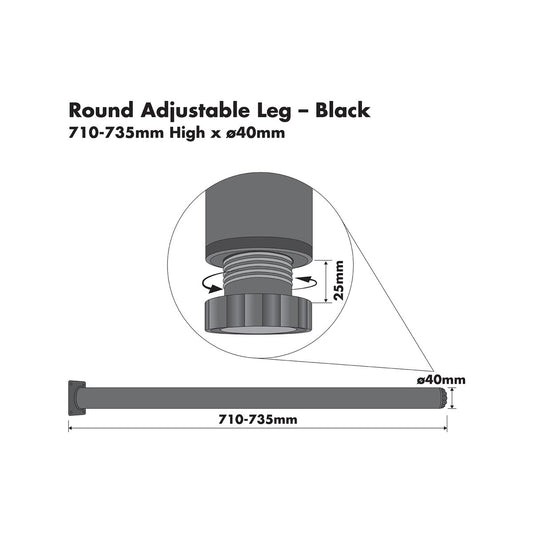 Adoored Black Metal Round Furniture Leg 40mm x 710mm - 1 Pack – view 2 - Auzzistore