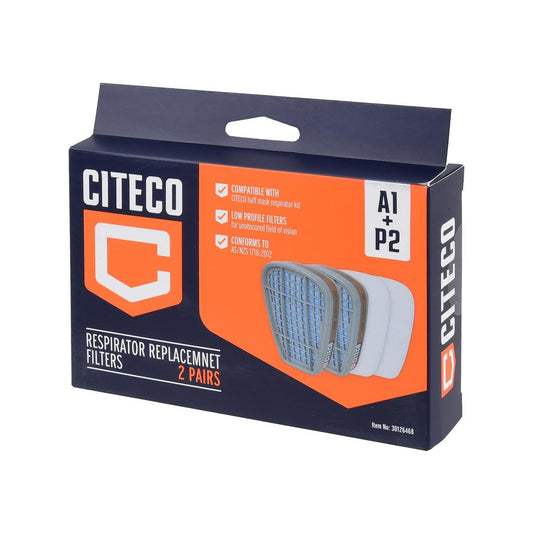 Citeco A1P2 Replacement Respirator Cartridges - 120mm x 60mm x 75mm - A1 Vapor & P2 Particle Protection - Auzzistore