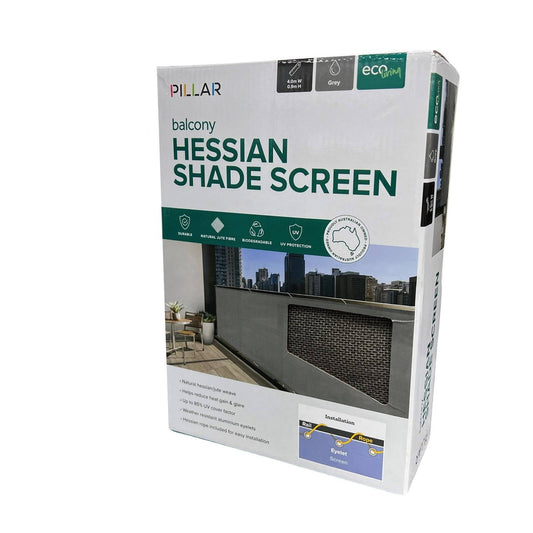 Pillar 0 Balcony Screen - 9 x 4m - Grey - Eco Hessian - UV Protection - Auzzistore
