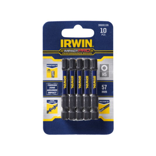 Irwin Impact Pro Performance Hex Bit - 57mm - 10 Pack - Magnetised Tips - Auzzistore