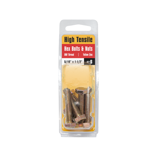 Pinnacle Hi Tensile Hex Bolt & Nut - 5/16 x 1 1/2" - Yellow Zinc - 6 Pack – view 2 - Auzzistore