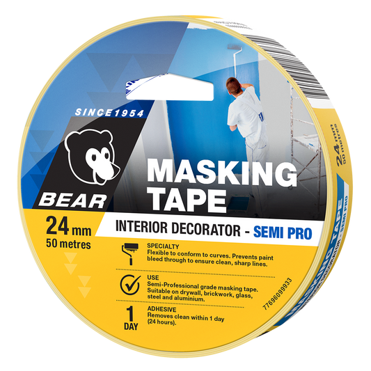 Bear Interior Decorator Masking Tape 24mm x 50m - Yellow - Auzzistore