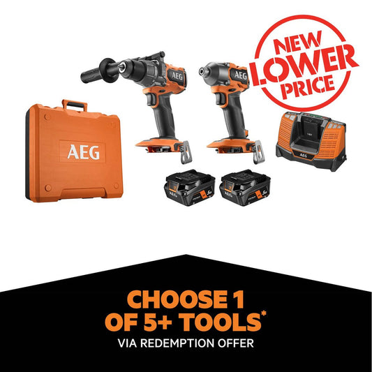 AEG 18V FUSION Hammer Drill & Impact Driver Kit - 2 Piece - 5.0Ah Batteries