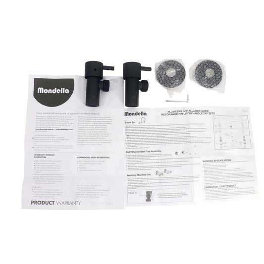 Mondella Black Matte Resonance 1/4 Turn Pin Lever Washing Machine Set - 1245mm x 76mm x 245mm - Ergonomic Design - Precise Water Control – view 2