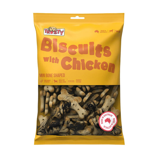Trusty 1kg Small Baked Biscuits with Chicken - Crunchy Dog Treats