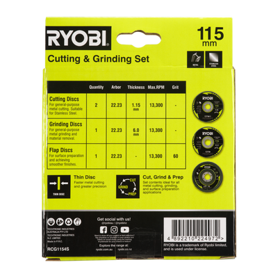 Ryobi 4 Piece Cutting and Grinding Set - 115mm - Precision Metalworking Tools