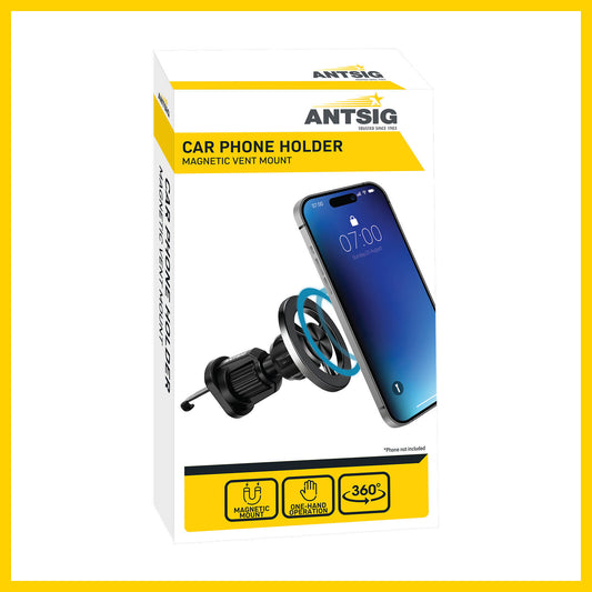 Antsig Magnetic Car Phone Holder Vent Mount - 4 Plates - 37mm x 37mm x 45mm - Black - High Strength Magnets