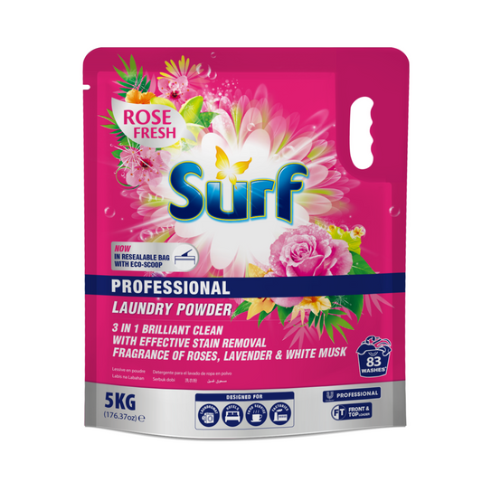 Surf 5kg Rose Fresh Professional Laundry Powder Pouch - 83 Washes - Phosphorus-Free