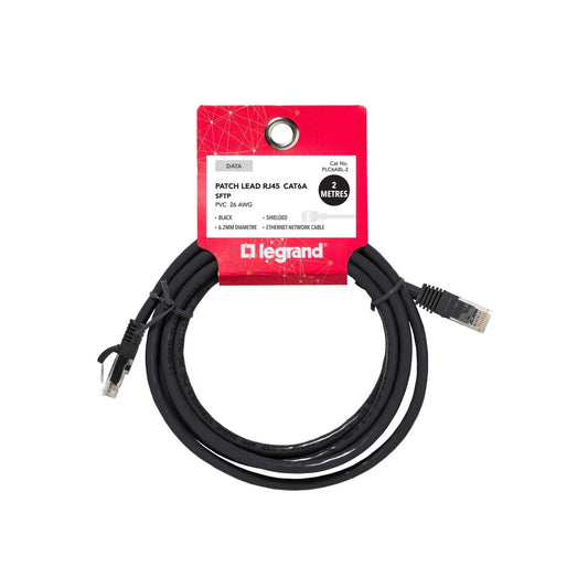 Legrand 2m Black Cat6a RJ45 SFTP Patch Lead - High-Speed Network Cable