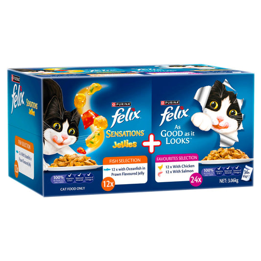 Felix Wet Cat Food - As Good As It Looks & Sensations Jellies - 85g x 36 Pack - Complete Nutrition - Made in Australia
