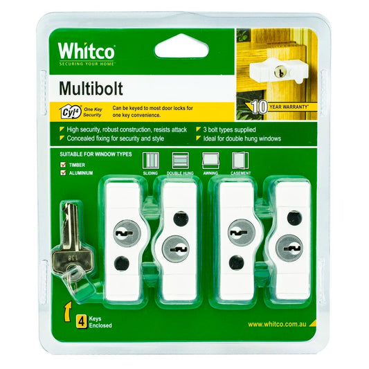 Whitco Cyl4 Multi Bolt Window Lock 4 Pack - White - High Security - Auzzistore