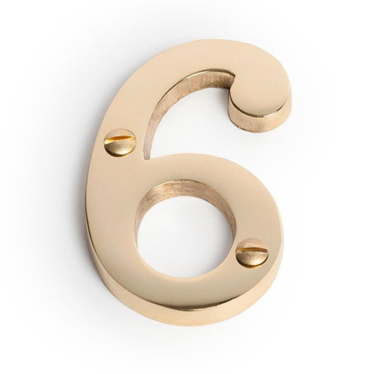 Sandleford Brass House Number 6 - 75mm - Weather-Resistant - Durable