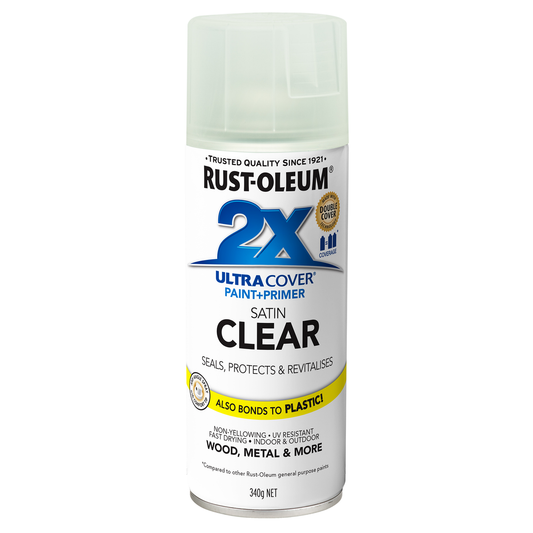 Rust-Oleum 2X Ultra Cover Satin Clear Spray Paint 340g - Versatile Durable Fast-Drying - Auzzistore