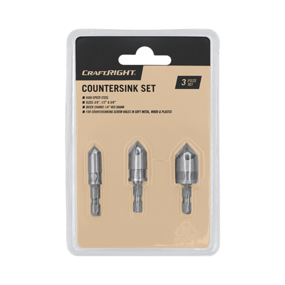 Craftright Countersink Bit Set - 3 Piece - HSS - Quick Change - Durable