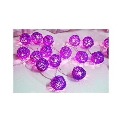 1 Set of 20 LED Cassis Purple 5cm Rattan Cane Ball Battery Powered String Lights Christmas Gift Home Wedding Party Bedroom Decoration Table Centrepiece