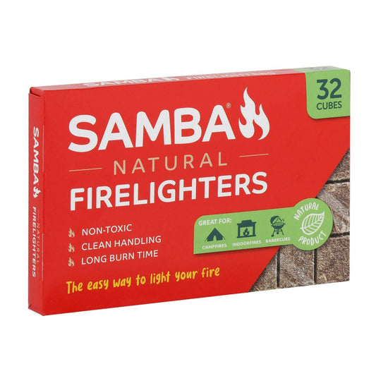 Samba Natural Firelighters - 32 Pack - Wood & Wax - Non Toxic