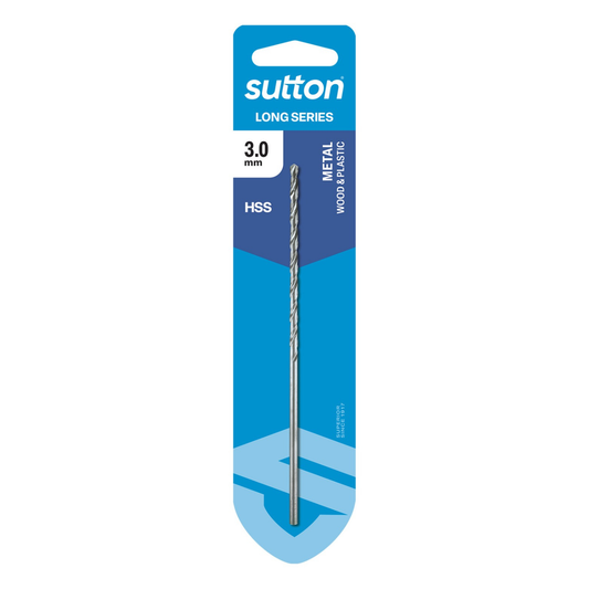 Sutton Tools Long Series Jobber Drill Bit - 3.0mm - M2 HSS - Deep Drilling