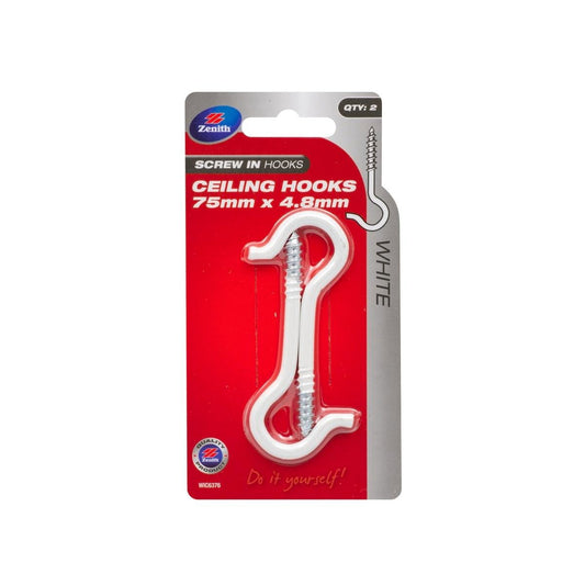 Zenith Ceiling Screw Hook - 75mm x 4 - Steel - Heavy Duty - 2 Pack