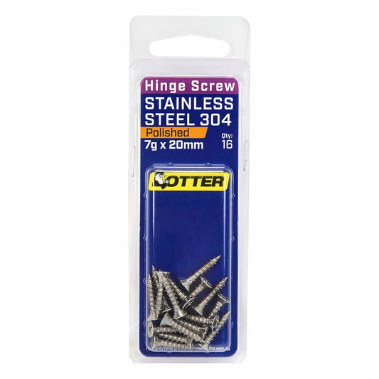 Otter 7 x 20mm Polished Stainless Steel 304 Hinge Screws - 16 Pack - Auzzistore