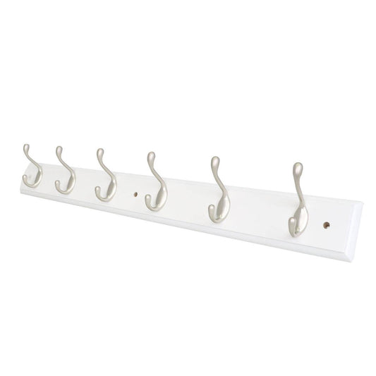 Syneco White Board Coat Rack - 6 Hooks - 685mm x 100mm x 75mm - White/Silver