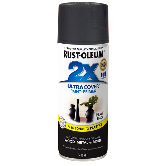 Rust-Oleum 2X Ultra Cover Spray Paint - Flat Black - 340g - Auzzistore
