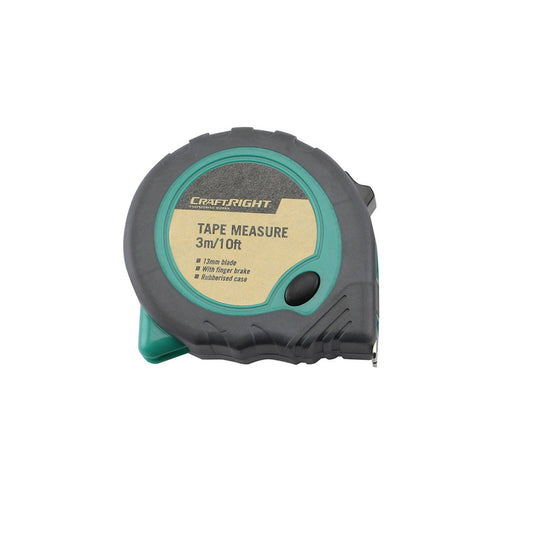Craftright 3m Tape Measure - Durable Rubberised Case - 13mm Wide Blade - Auzzistore