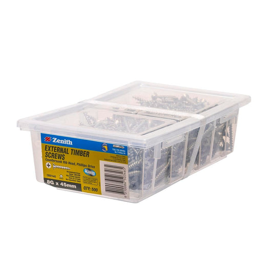 Zenith Timber Screws - 8g x 45mm - Galvanised - 500 Pack - Self-Drilling - Auzzistore